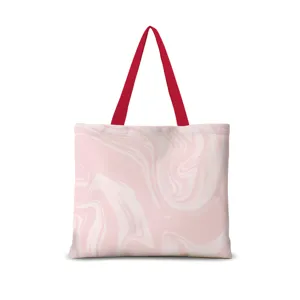 Sac cabas en toile marbré rose, sac à épaule en coton lin élégant pour le travail et l'école.