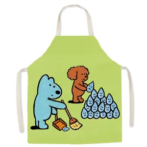 Cute cartoon cotton linen sleeveless apron for kitchen cooking, stylish dog pattern design.