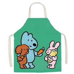 Cute cartoon cotton linen sleeveless apron kitchen cooking baking cute dog adult anti-fouling bib