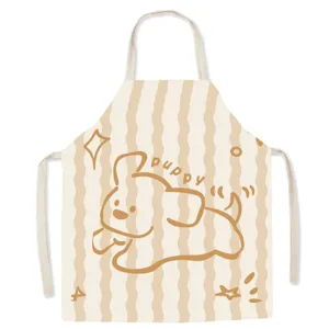 Cute cartoon puppy kitchen apron detail, thick linen fabric for baking, cooking and cafe use.