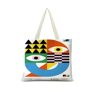 Sac cabas en toile géométrique dopamine pour femme, grand sac d'épaule design artistique.