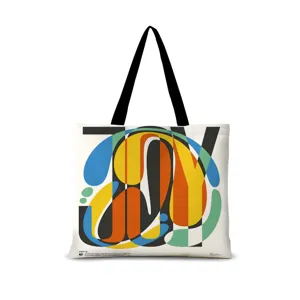 Sac cabas en toile avec impression art abstrait colore, grand sac epaule pratique.