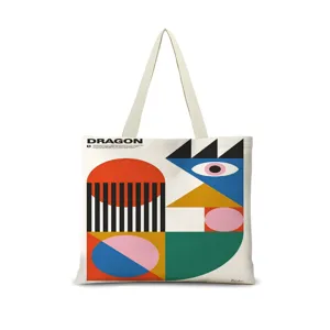 Sac cabas en toile avec art géométrique abstrait, grand sac à épaule pour usage quotidien.