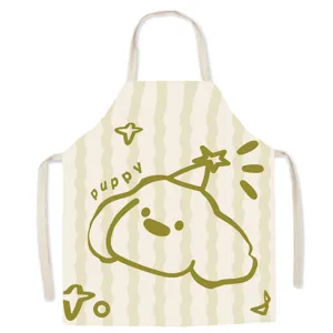 Cute cartoon puppy pattern cotton linen apron for home kitchen cooking and baking use.