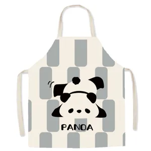 Cute cartoon panda kitchen apron cotton linen material baking cooking anti-fouling work wear