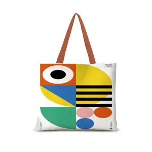 Sac cabas en toile avec imprime artistique geometrique, grand sac epaule grande capacite.