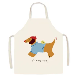 Cotton linen kitchen apron cute cartoon dog pattern baking cooking waterproof workwear