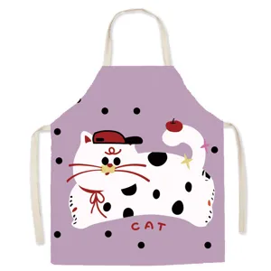 Cartoon cat kitchen apron with cute polka dot design, perfect for baking and cooking tasks.