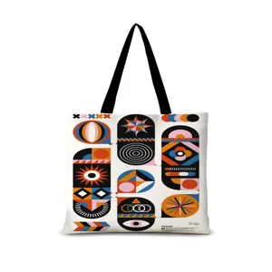 Sac cabas en toile avec imprime d'art abstrait geometrique colore, grand sac d'epaule.