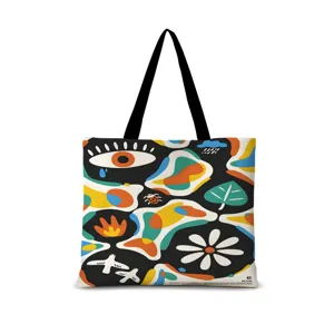 Sac cabas en toile à motif d'art abstrait coloré pour femmes, grand sac bandoulière décontracté.