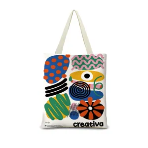 Elégant sac cabas en toile à imprimé géométrique abstrait coloré, grand sac bandoulière.