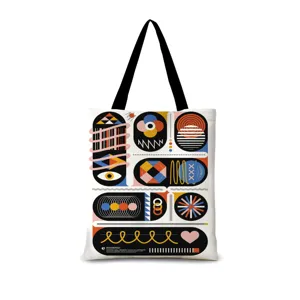 Sac cabas en toile à impression géométrique colorée, grand sac à épaule pour les femmes.