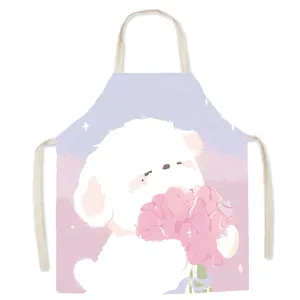 Cute cartoon dog cotton linen cooking apron for women kitchen home sleeveless bib pinafore
