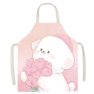 Cute cartoon puppy print cotton linen kitchen apron for cooking, baking and home housework use.