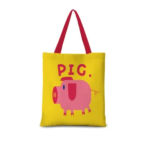 Sac cabas en toile avec motif de cochon mignon, sac d'épaule écologique et décontracté.