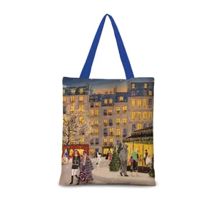 Sac cabas en toile avec impression d'art de rue d'hiver vintage, grand sac casual.