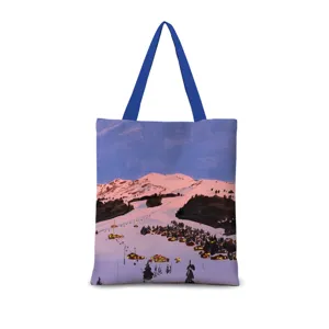 Sac cabas en toile avec illustration rétro de paysage de neige d'hiver, sac quotidien.