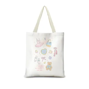 Sac cabas en toile détail d'impression, illustration de sac mignon esthétique gros plan vue