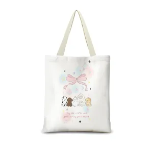 Sac cabas en toile style crème avec joli motif de chiots et texte mignon pour le quotidien.