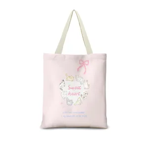 Sac cabas en toile rose pour femme, grand sac à épaule souple avec joli motif de chat mignon.