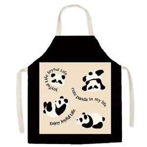 Cute cartoon panda print kitchen apron for adult cooking, baking, and painting tasks.