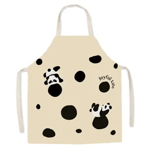 Cute panda print kitchen apron for adults, oil-proof cotton apron for cooking and baking.