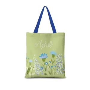 Sac cabas en toile à fleurs vertes avec impression d'avril, sac à main décontracté pour les études.