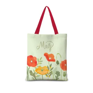Sac cabas en toile avec motif floral aquarelle frais et impression de mai, sac quotidien.