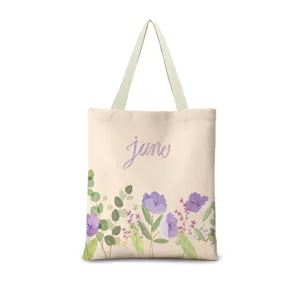 Sac cabas en toile à fleurs aquarelle fraîches, sac épaule violet pour usage quotidien.