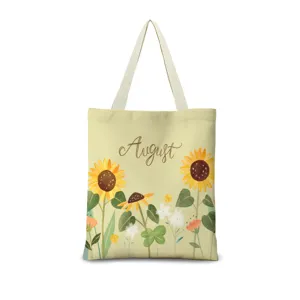 Sac cabas en toile à motif de tournesol aquarelle, joli sac à main décontracté.