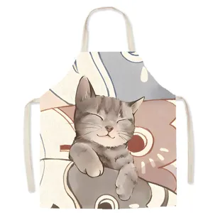 Grembiule da cucina in lino con gatto carino dettaglio perfetto per cottura panetteria