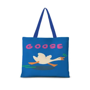Borsa tote in tela blu con stampa di oca carina, grande borsa a tracolla casual per uso.