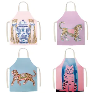American Retro Printed Apron Sleeveless Kitchen Cooking Baking Anti-Stain Polyester Aprons For Women Men Adults Kids