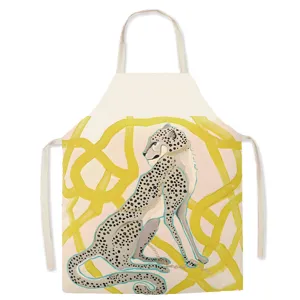 Vintage style cheetah print sleeveless apron for kitchen cooking baking and home cleaning tasks.
