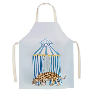 Retro leopard print sleeveless apron for kitchen cooking baking household daily use blue tent design