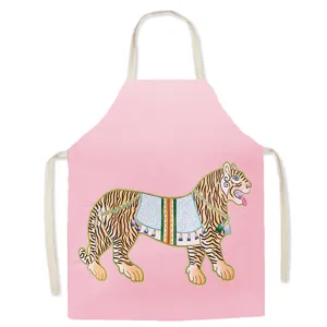 Cute vintage tiger print apron kitchen cooking baking cotton linen waist bib apron dress