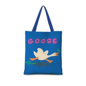 Borsa shopper in tela blu con stampa di oca carina, grande borsa a tracolla casual per shopping.
