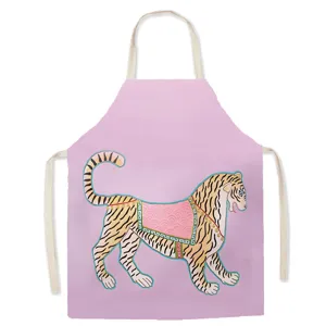 Retro printed sleeveless apron for kitchen cooking and baking, comfortable fabric bib.