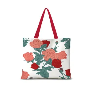 Frische Handgemachte Rosen Blumen Leinwand Tote Tasche Lässige Retro Einzelne Schulter Einkaufstasche Damen Vielseitige Handtasche