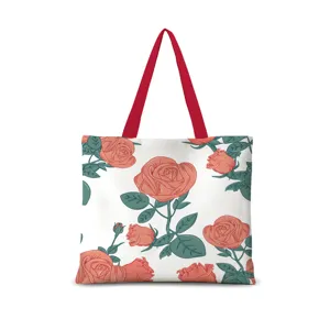Vintage rote Rosen Canvas Tragetasche stilvolle lässige Schulter Einkauftasche Damen Alltag