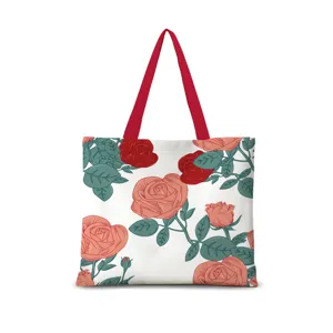 Leinen Tragetasche mit Retro Rosen Blumenmuster, modische Einzelschulter Einkaufstasche für Damen.