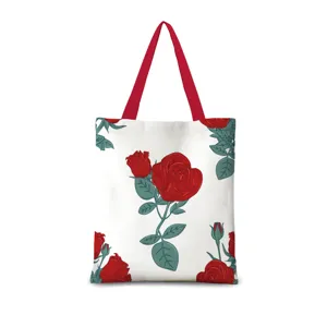 Nahaufnahme der ästhetischen Rosen-Leinwand-Tragetasche, niedliche Freizeittasche.