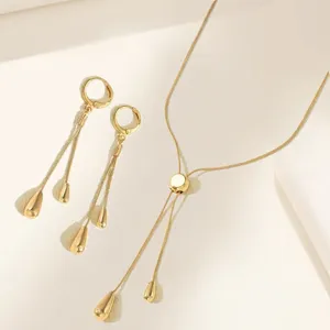 Gold stainless steel waterdrop necklace earrings jewelry set for women fashion accessories