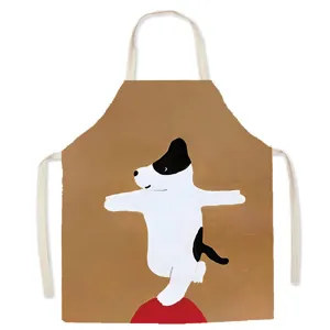 Cute abstract dog cotton linen apron kitchen cooking baking bib waist clean workwear clothes