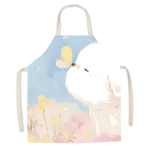 Cute dog watercolor cotton linen kitchen apron for cooking, baking, and home cleaning chores.