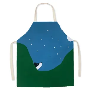 Abstract dog night sky pattern cotton linen sleeveless cooking apron for home kitchen use