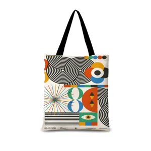 Sac cabas en toile à motif géométrique dopamine, grand sac bandoulière décontracté pour l'école.
