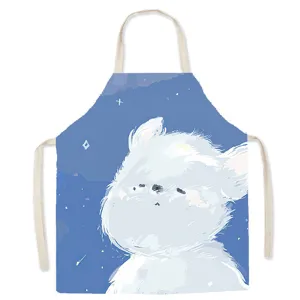 Cute cartoon dog cotton linen sleeveless apron for kitchen cooking home baking daily use.