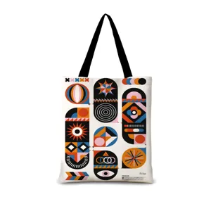 Sac cabas en toile avec un design géométrique abstrait moderne pour un usage quotidien.