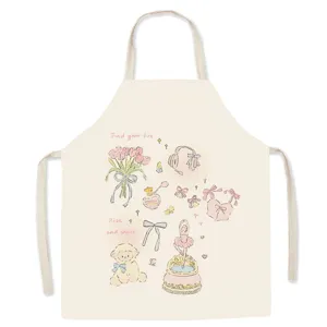 Cream white cute ballet apron with lovely illustrations and english text prints for kitchen use.